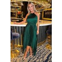 AX Paris Women's Teal Halter Neck Zig Zag Hem Pleated Midi Dress | Size: 8