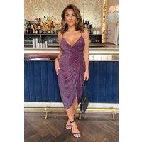 AX Paris Women's Plum Sparkle Strappy Wrap Top Gathered Skirt Midi Dress | Size: 10