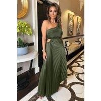 AX Paris Women's Olive One Shoulder Pleated Satin Midi Dress | Size: 8