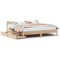Berkfield Home Bed Frame with Drawers 180x200 cm Super King Solid Wood Pine in Brown