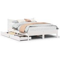 Berkfield Home Bed Frame with Drawers White 135x190 cm Double Solid Wood Pine