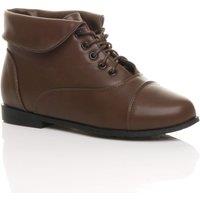 AJVANI Women's Low Heel Pixie Granny Faux Leather Ankle Boots in Brown | Size: 5