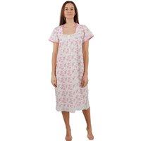 Camille Women's Lightweight Jersey Cotton Short Sleeve Floral Nightdresses in Pink | Size: 10-12