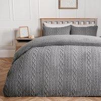 OHS Cable Knit Fleece Duvet Cover Set Warm Reversible Bedding in Light Grey | Size: Double