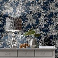 Darcy James Mamboa Jungle Leopard Wallpaper Roll in Blue