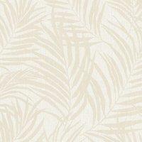 Grandeco Maui Palm Frond Leaf Textured Wallpaper in Cream