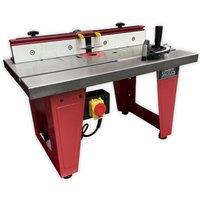 Lumberjack Cast Iron Router Table With A One Piece Aluminium Fence & Compact Leg Stand in Red