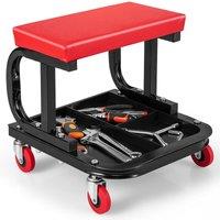 Costway Rolling Workshop Creeper Soft Padded Seat Mechanic Stool with Tool Tray Storage