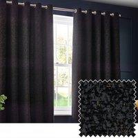 Paoletti Galaxy Velvet Chenille Eyelet Curtain Pair in Black | Size: 117 cm width x 183 cm drop