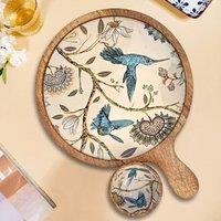Hartsmede Handmade Serving Platter Tray With Bowl Hummingbird Ideal Gift in Beige