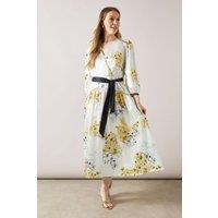 Floral Belted Satin Midaxi Dress