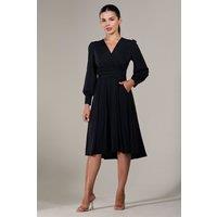 Jolie Moi Women's Long Sleeve Soft Silky Jersey Midi Dress in Black | Size: 12