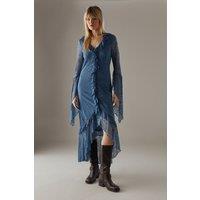 Lace Button Through Ruffle Maxi Dress