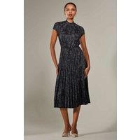 Jolie Moi Women's Jersey Capped Sleeve Pleated Midi Dress in Black | Size: 10