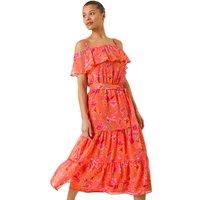 Floral Print Bardot Midi Dress