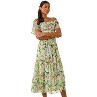 Floral Print Bardot Midi Dress