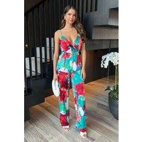 Multi Tie Dye Printed Strappy Tie Waist Jumpsuit