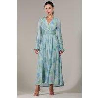 Jolie Moi Women's Petite Long Sleeve Mesh Maxi Dress in Light Green | Size: 8
