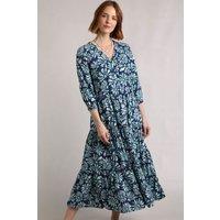 Weird Fish Women's Lainey Printed Seersucker Midi Dress in Aqua | Size: 12
