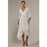 Jolie Moi Women's Wrap Tie Front Midi Dress in Cream | Size: 14