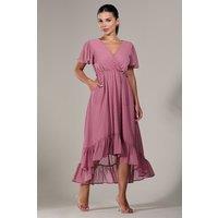 Jolie Moi Women's Petite High-Low Midaxi Dress in Dusty Pink | Size: 12