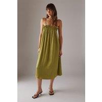 Warehouse Women's Crushed Satin Strappy Midi Dress in Olive | Size: 8