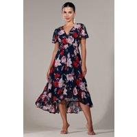 Jolie Moi Women's Petite High-Low Midaxi Dress in Mid Navy | Size: 8