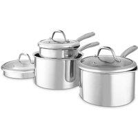 Tower Good Food in Partnership with Tri-Ply 3 Pc Saucepan Set GF900270 S/Steel in Metallic Silver | Size: A