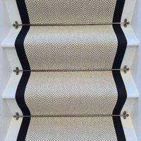 RainbowHome Herringbone Dapple Wool Stair Runner with 100% Cotton Black Border in Light Grey | Size: 60 cm x 650 cm
