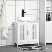Kleankin Bathroom Pedestal Under Sink Cabinet with Storage Shelf, 2 Doors in White