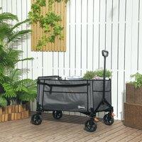 OUTSUNNY Folding Trolley on Wheels, Garden Cart with Openable Sides in Grey