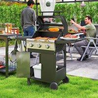 OUTSUNNY 3 Burner Propane Gas BBQ Grill with See-through Lid & Thermometer in Black