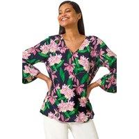 Roman Women's Floral Flare Sleeve Top in Pink | Size: 12