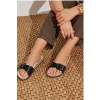 Yours Women's Single Buckle Sandals in Black | Size: 7EEE