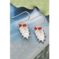 Otis Jaxon London Women's Holly Leaf Sterling Silver Garnet Drop Earrings