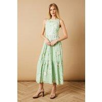 Oasis Women's Printed Stud Embellished Trim Maxi Dress in Green | Size: 14