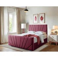 DECORE4U LTD Premium Red Plush Velvet Super King Ottoman Bed - Gas Lift Storage, 48″ Sunrise Headboard & 20″ Footboard in Maroon | Size: Single