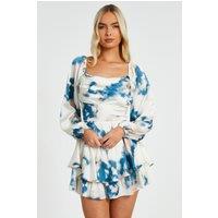 Quiz Women's Teal Smudge Satin Playsuit | Size: 10