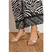 Yours Women's Faux Leather Block Heel Sandals in Gold | Size: 5EEE