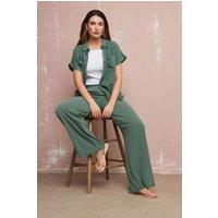 Long Tall Sally Women's Tall Acid Wash Wide Leg Trousers in Light Khaki | Size: 22XL