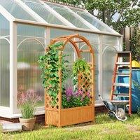 OUTSUNNY Wooden Raised Garden Bed, Trellis Planter w/ Trellis, Fabric Liner in Brown