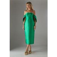 Structured Puff Sleeve Bardot Midi Dress