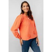 Lily & Me Women's Lori Pretty Notch Neck Crinkle Cotton Top with Blouson Sleeves | Size: 16