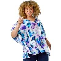Roman Women's Curve Watercolour V-Neck Chiffon Tunic Top in Purple | Size: 18