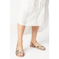 Dorothy Perkins Women's Fiona Faux Leather Lattice Peep Toe Slingback Flat Sandals in Gold | Size: 3