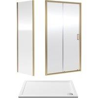 Balterley Ruwa Sliding Shower Suite: 6mm Glass Tray Door Panel 1200x800mm Brass in Metallics