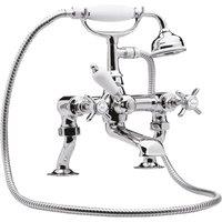 Balterley Kingsey Deck Mounted Bath Shower Mixer Tap, Shower Kit - Chrome/White in Silver
