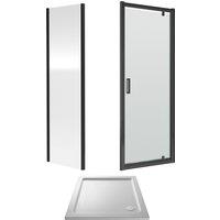 Balterley Ruwa Pivot Suite & 6mm Glass 800x800mm Tray, Door & Side Panel Black