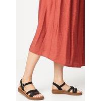 Good For the Sole Women's : Wide Fit Axel Comfort Cross Strap Low Wedge Sandals in Black | Size: 4