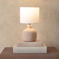 ValueLights Chelsea Natural Linen Shade Hand Finished Sandblast Ceramic Table Lamp in Cream